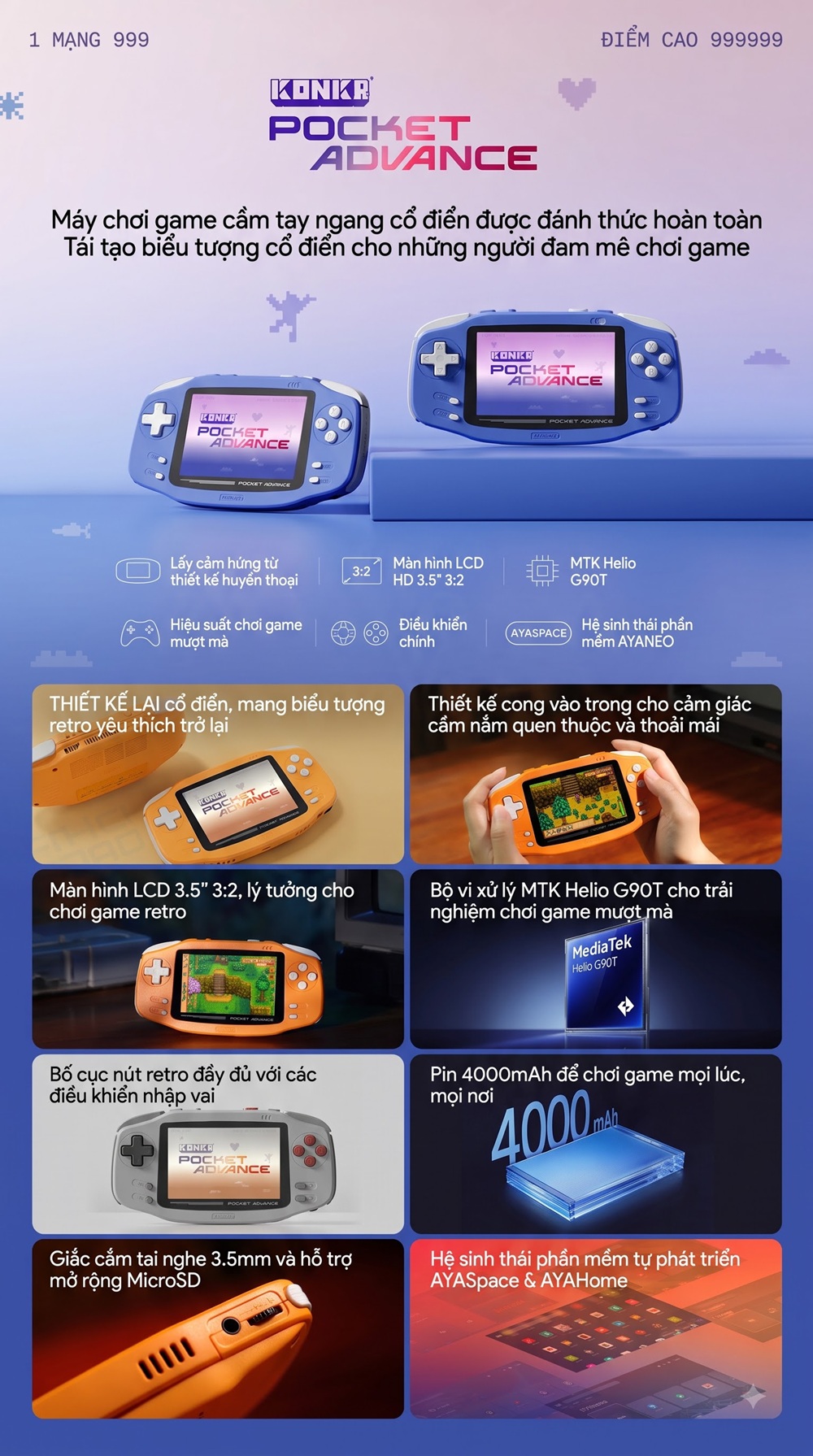 Máy chơi game cầm tay KONKR Pocket ADVANCE chính hãng